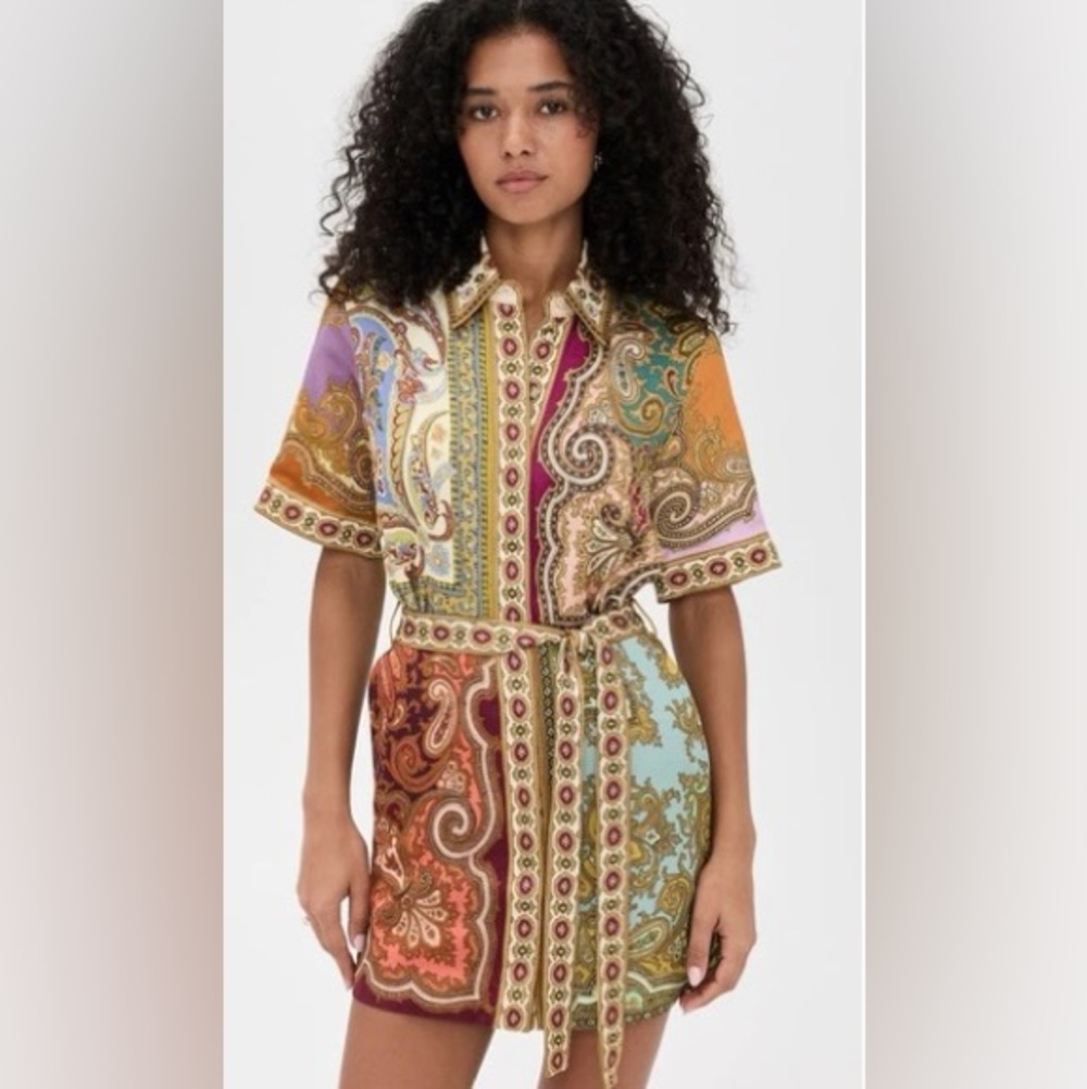 Alemais Multicolor Paisley Mini Dress - Orange, Purple, Green, Blue, Red